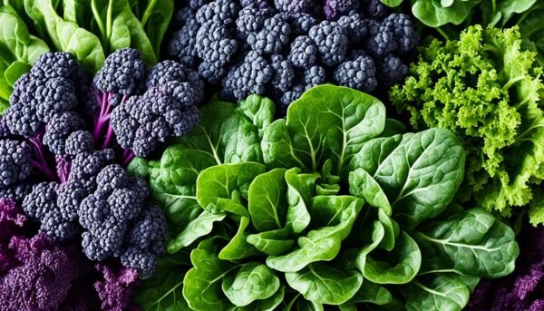 Dark leafy greens rich in folate, zinc, and fiber