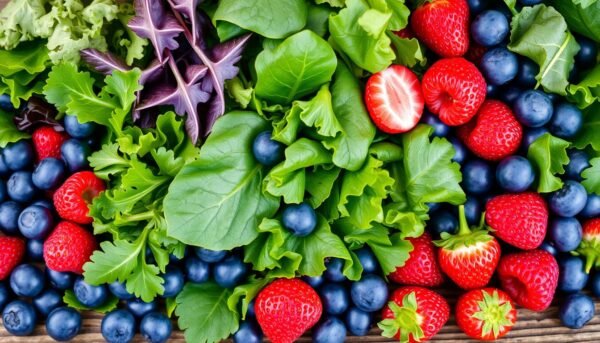 Leafy greens and berries