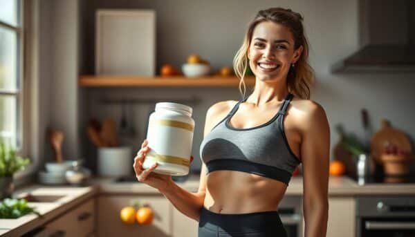 woman holding protein powder