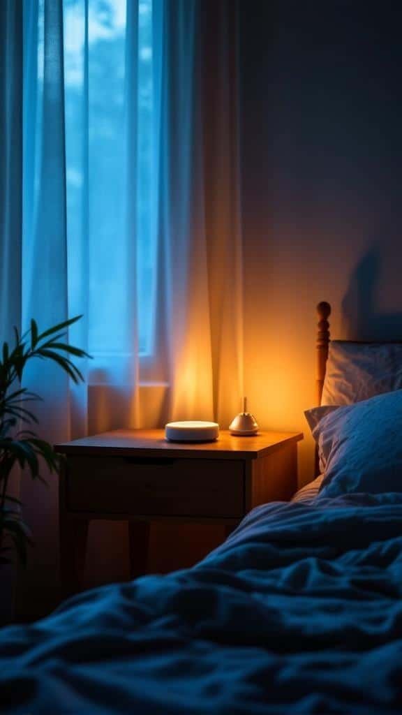 A cozy bedroom with soft lighting and a peaceful atmosphere