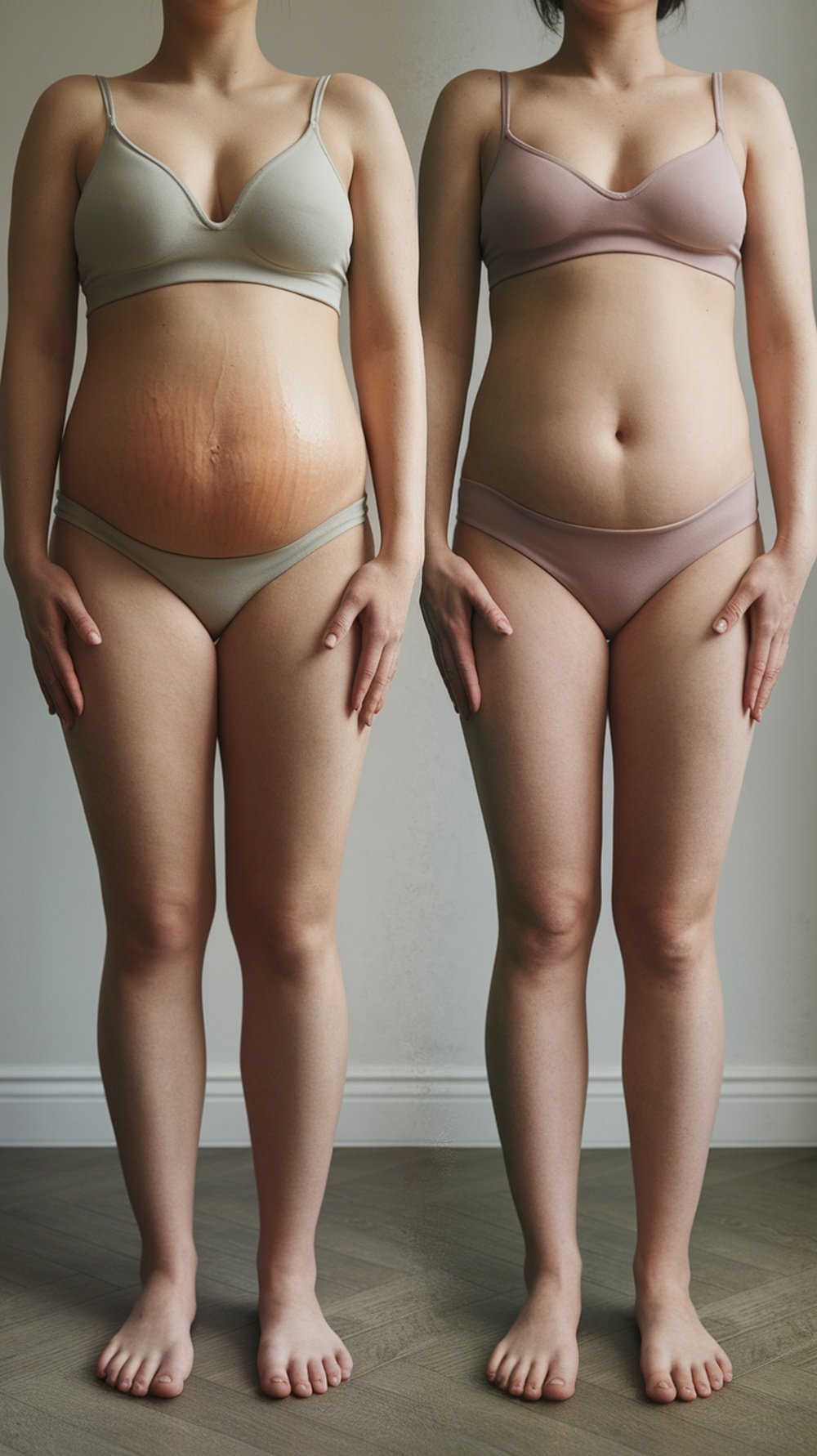Comparison of two figures showing differences in body appearance due to fat gain and water retention.