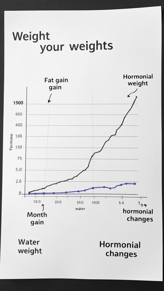 Graph showing weight fluctuations: fat gain, water weight, and hormonal changes.
