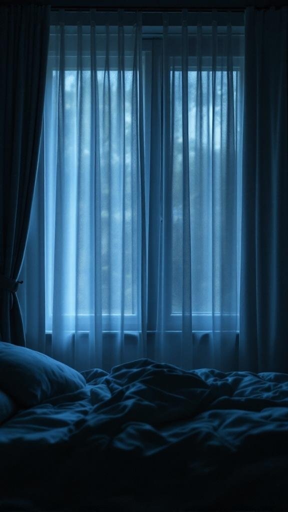 A cozy bedroom with soft pillows and gently drawn curtains, creating a calm atmosphere.