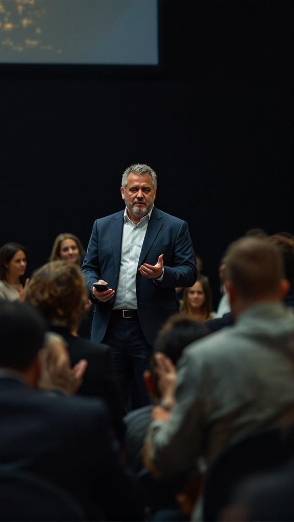 A speaker receiving applause from an audience