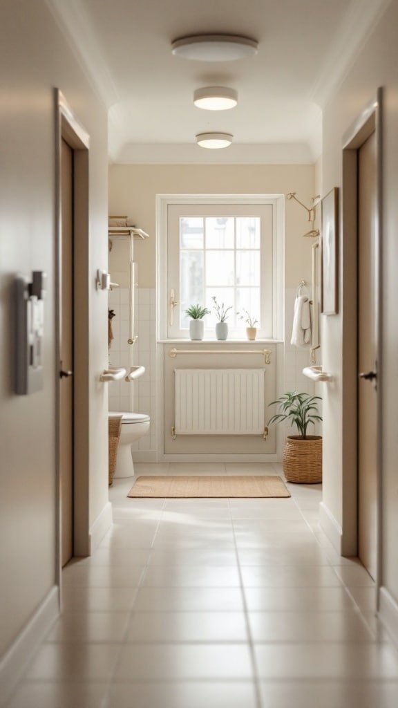 A well-lit hallway showing a safe living environment for elderly parents