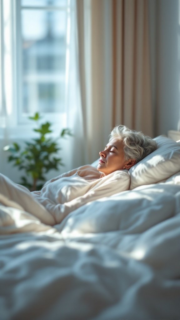 A senior woman peacefully sleeping in a cozy environment