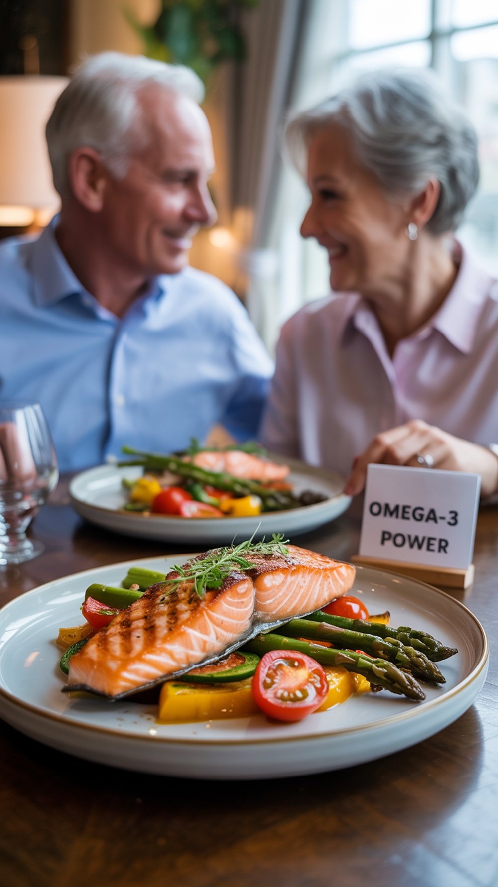 A delicious plate of baked salmon garnished with lemon slices and fresh herbs.