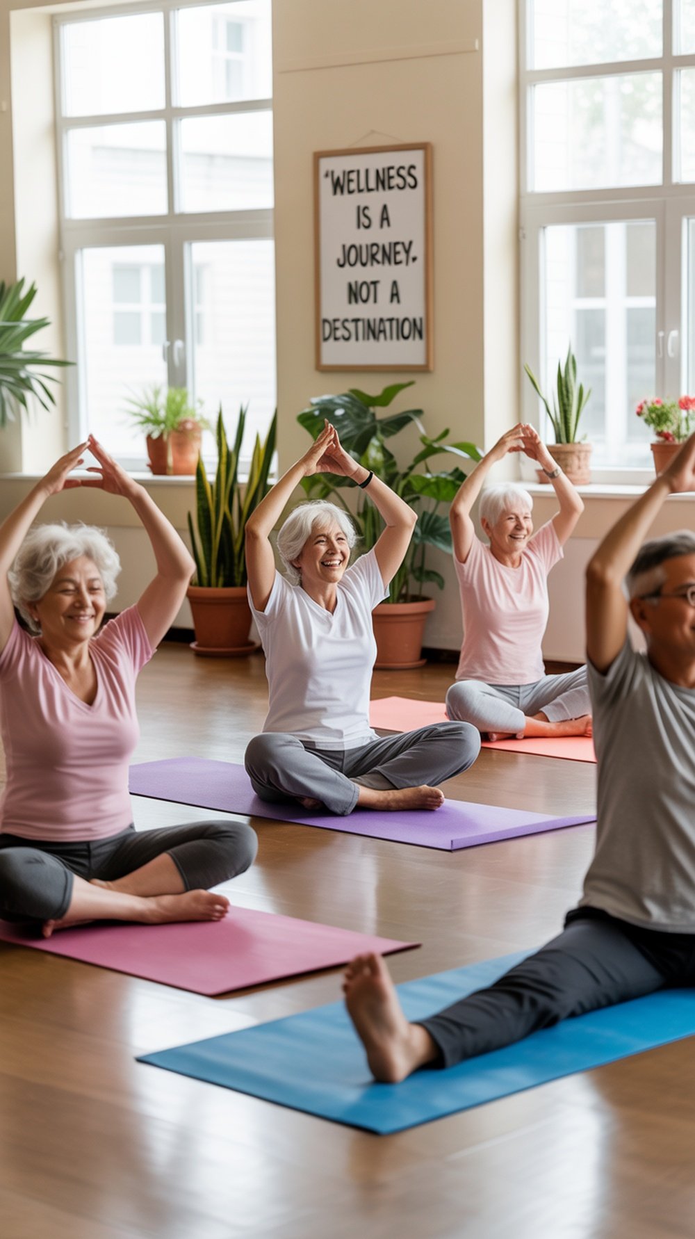 A group of seniors engaging in a community wellness activity