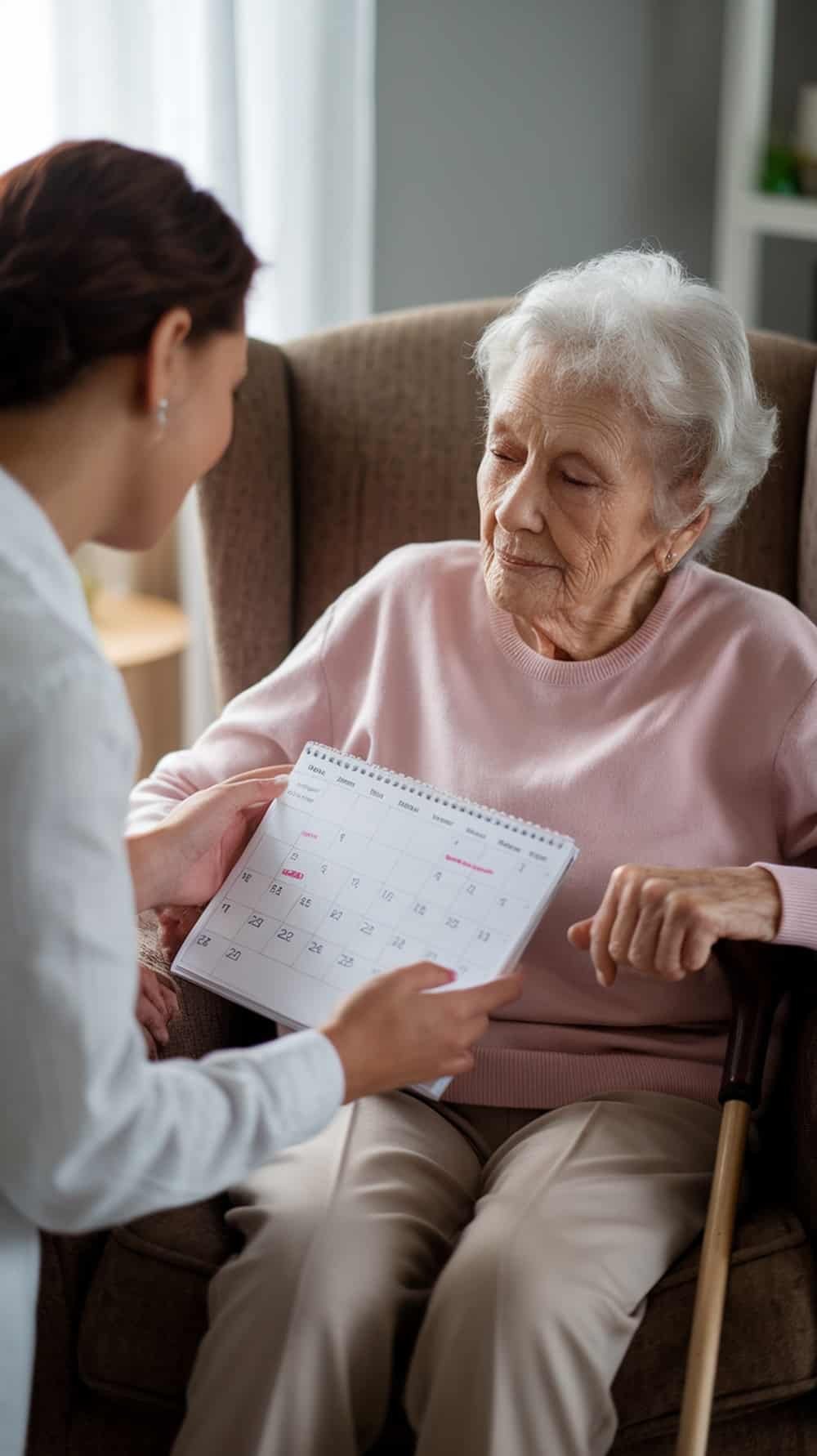 A close-up of a medical calendar with appointment details and times.