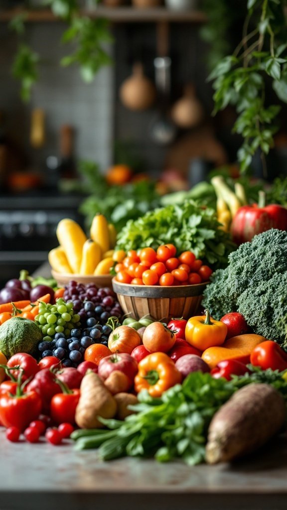A colorful assortment of fruits and vegetables, highlighting the importance of antioxidants in nutrition for seniors.