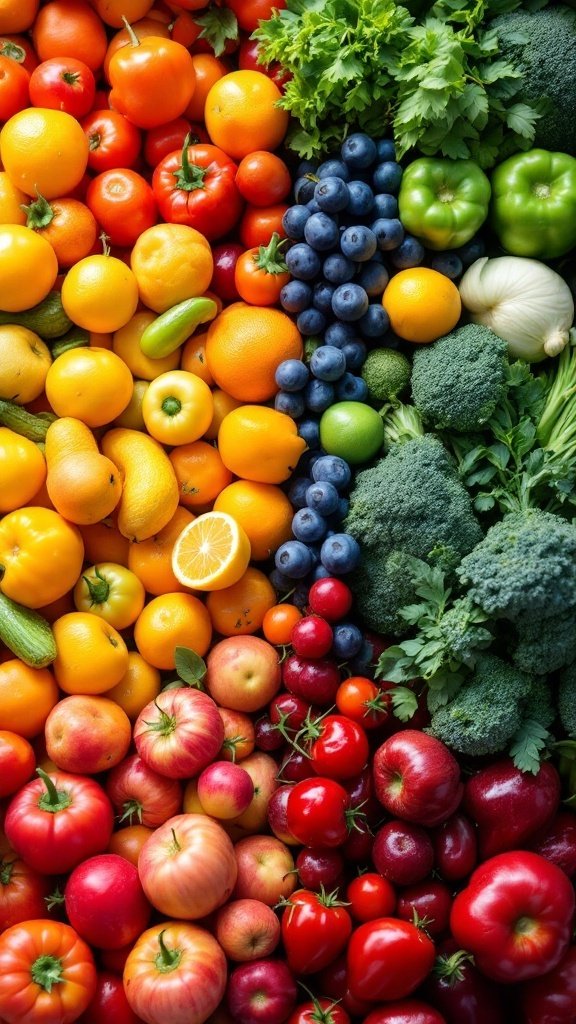 A colorful assortment of seasonal fruits and vegetables
