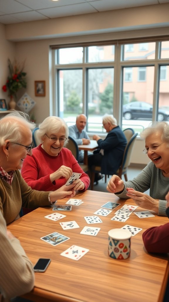 An elderly group enjoying a social activity outdoors.