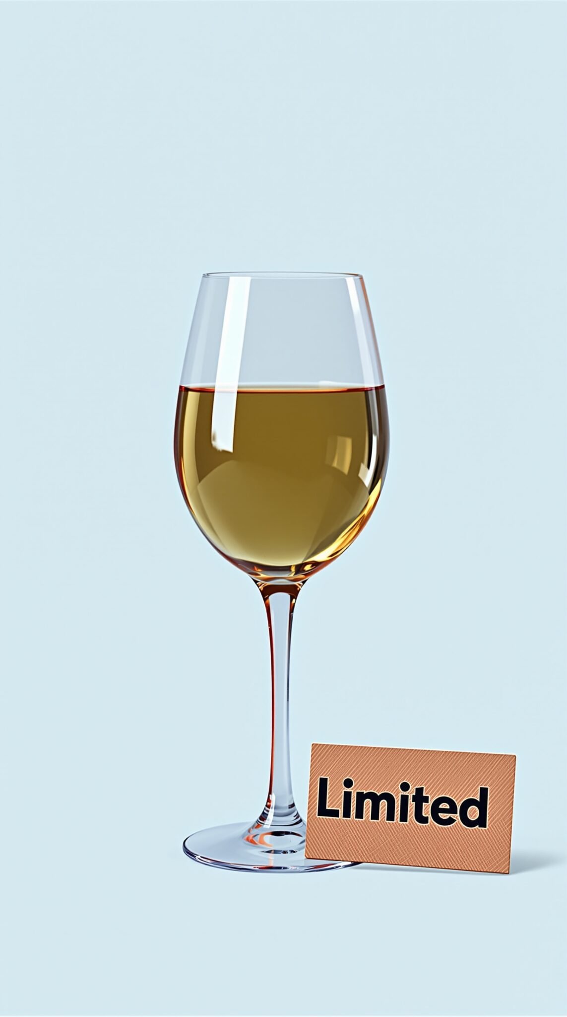 A glass of white wine beside a sign saying 'Limited'