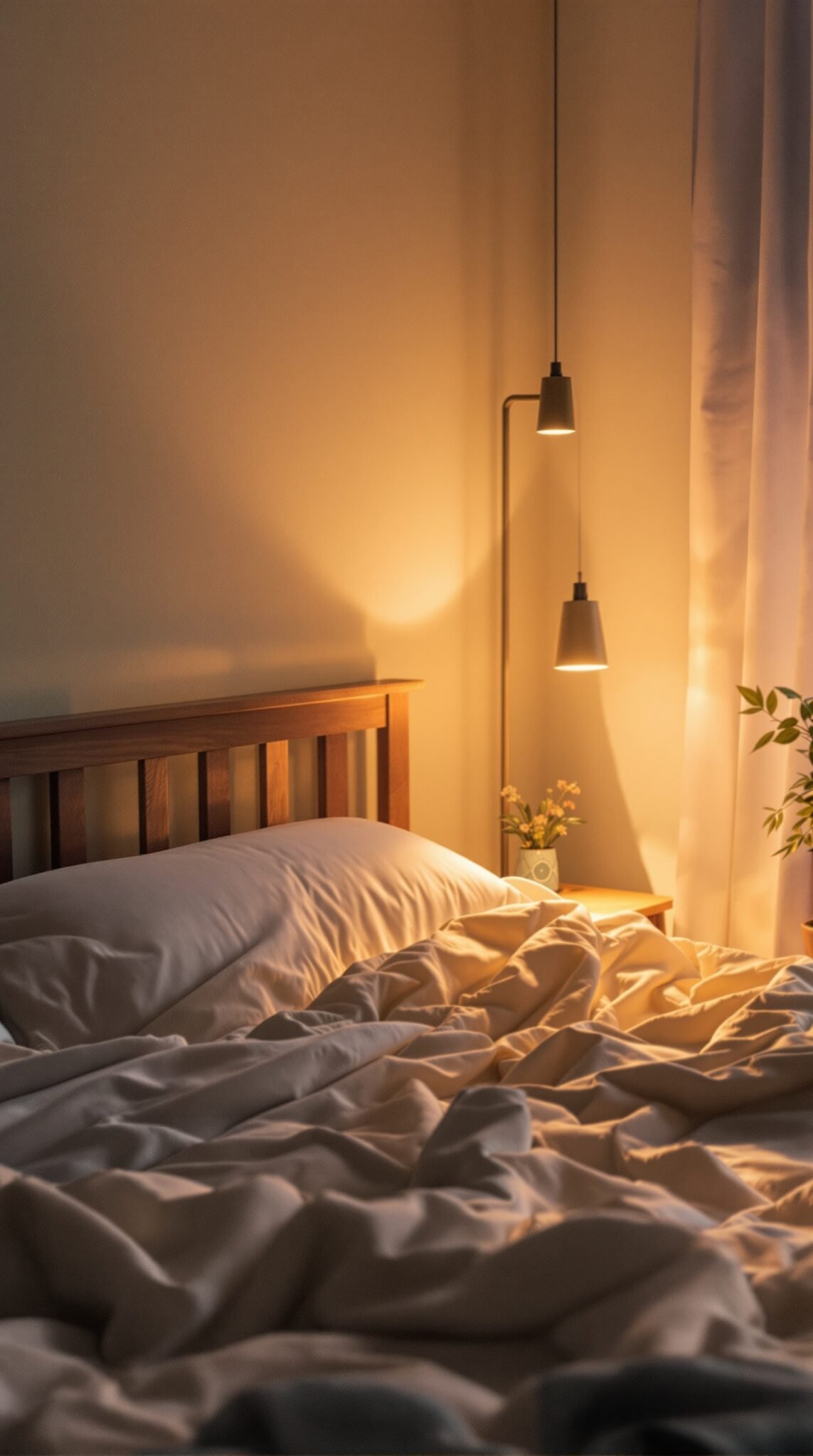 Cozy and inviting bedroom with soft lighting and a neatly made bed.