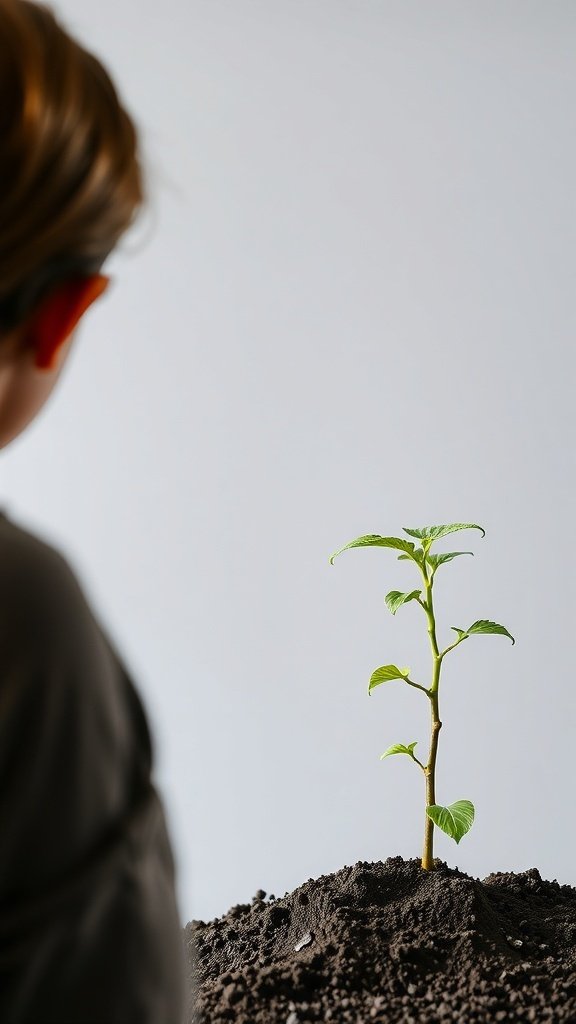 A small green plant sprouting from dark soil, symbolizing growth and patience in the weight loss journey.