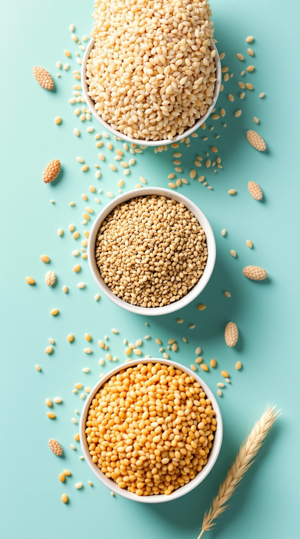 Bowls of different whole grains