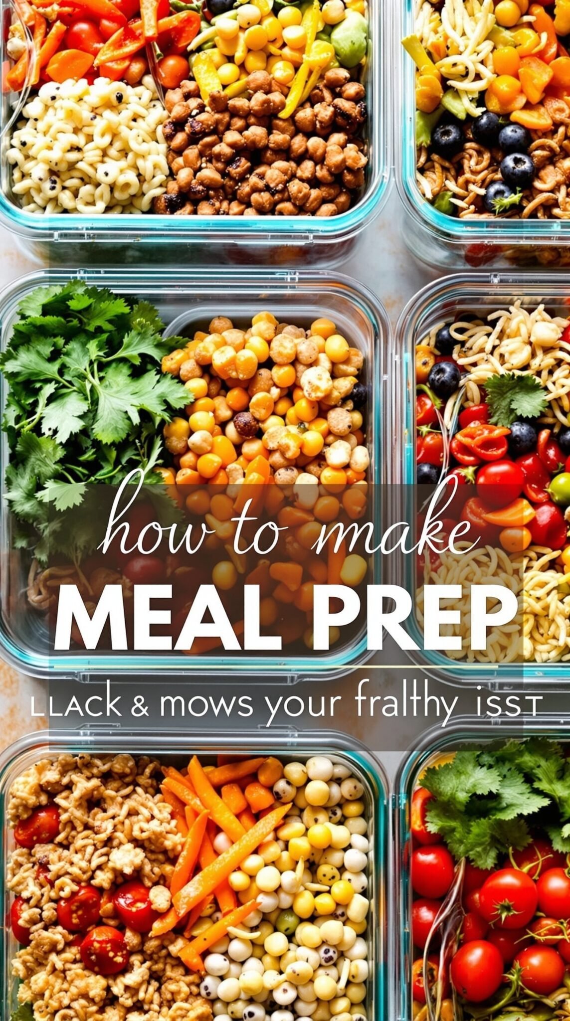 Colorful meal prep containers filled with healthy ingredients