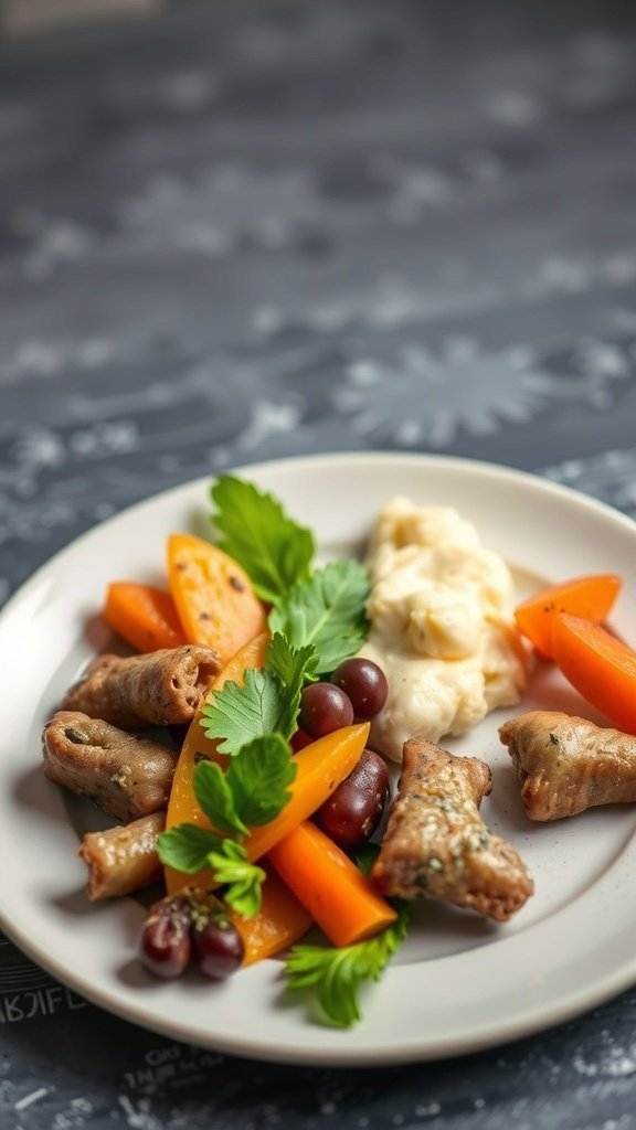 A balanced plate of protein-rich food with vegetables and healthy carbs