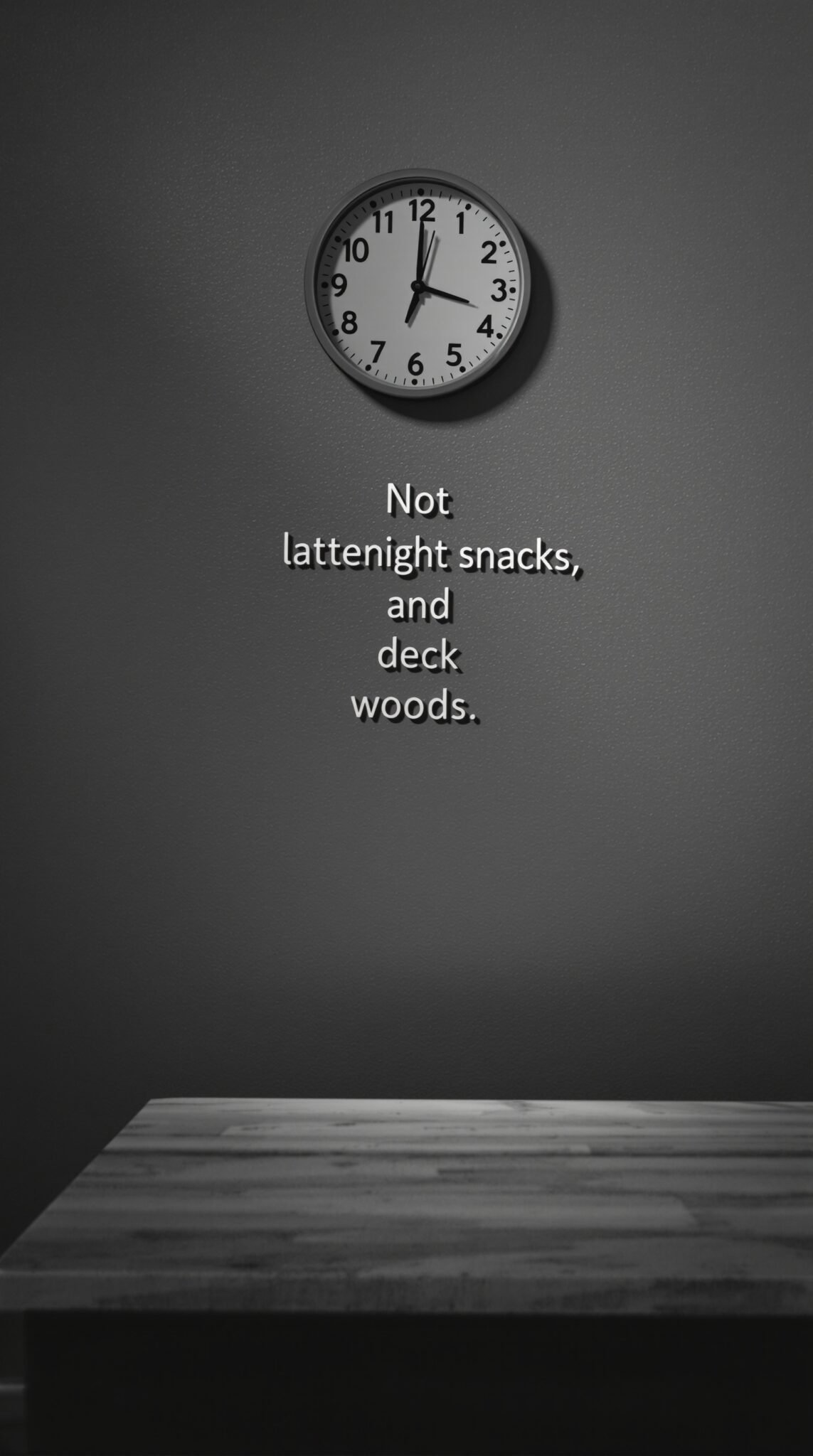 A clock displaying late night hours with text about not eating late snacks