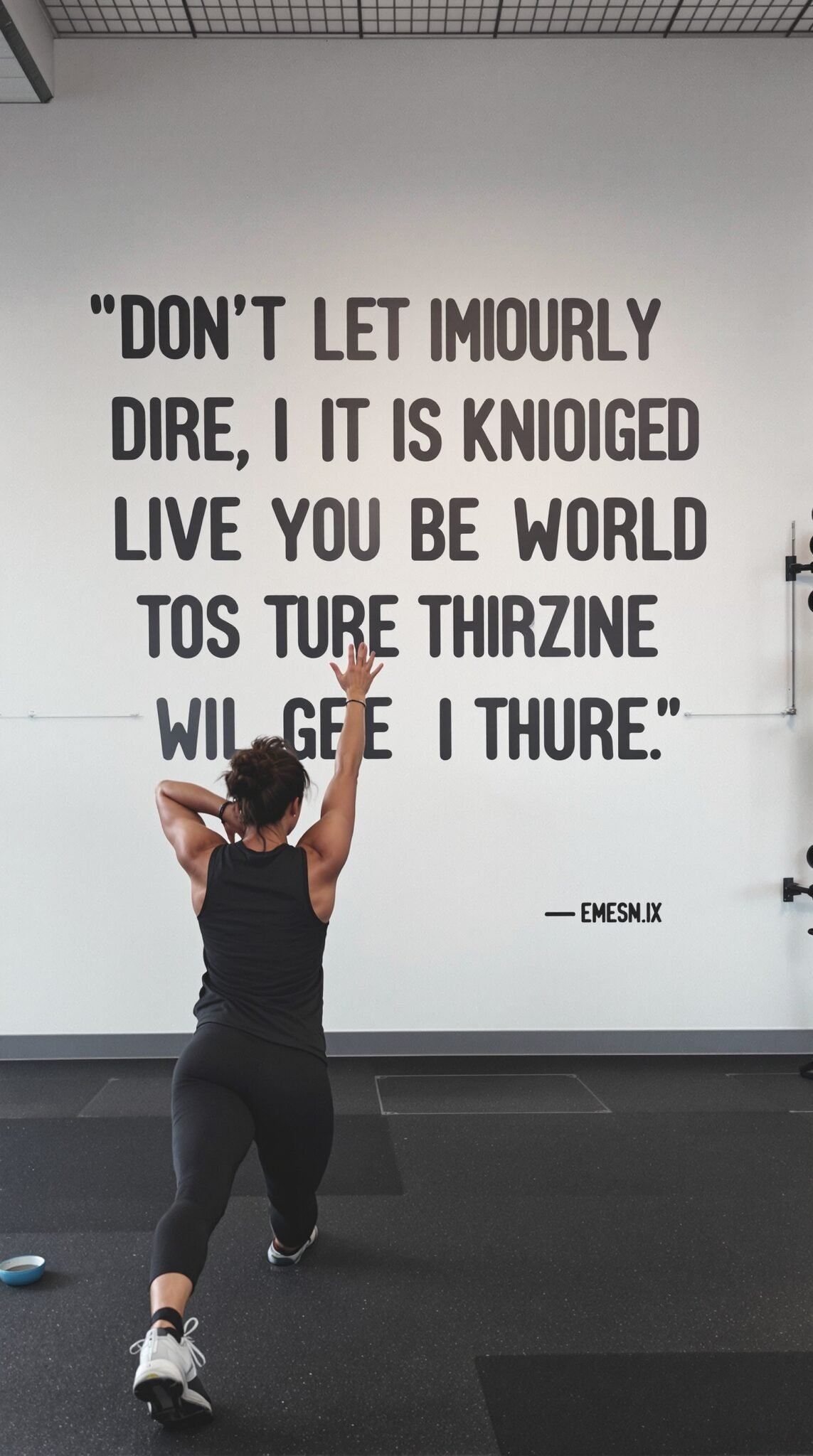 An inspirational quote on a wall encouraging positivity and motivation during a workout