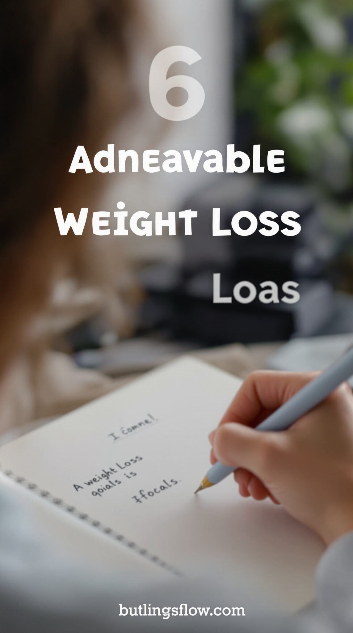 An individual writing in a notebook about weight loss goals.