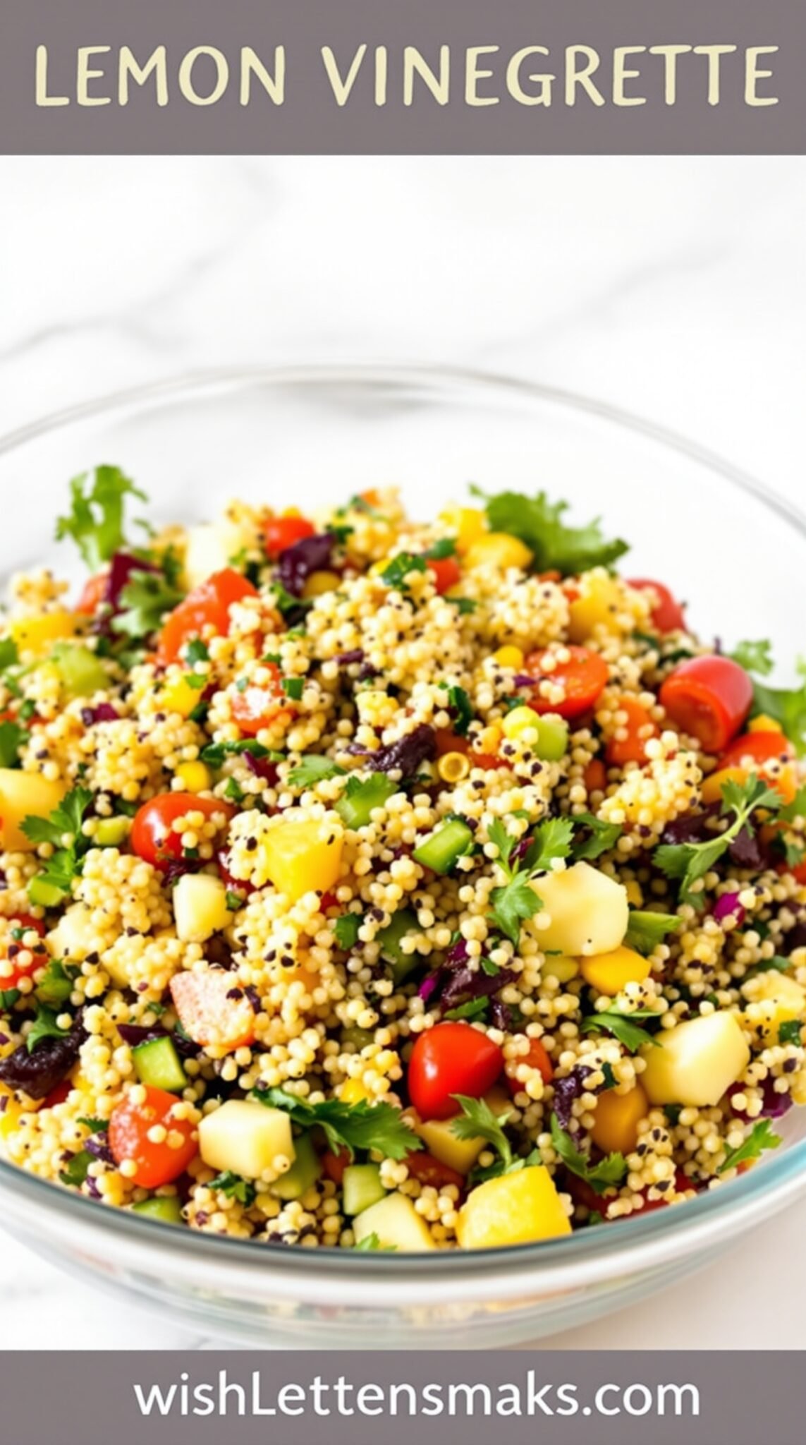 Colorful quinoa salad with vegetables and lemon vinaigrette