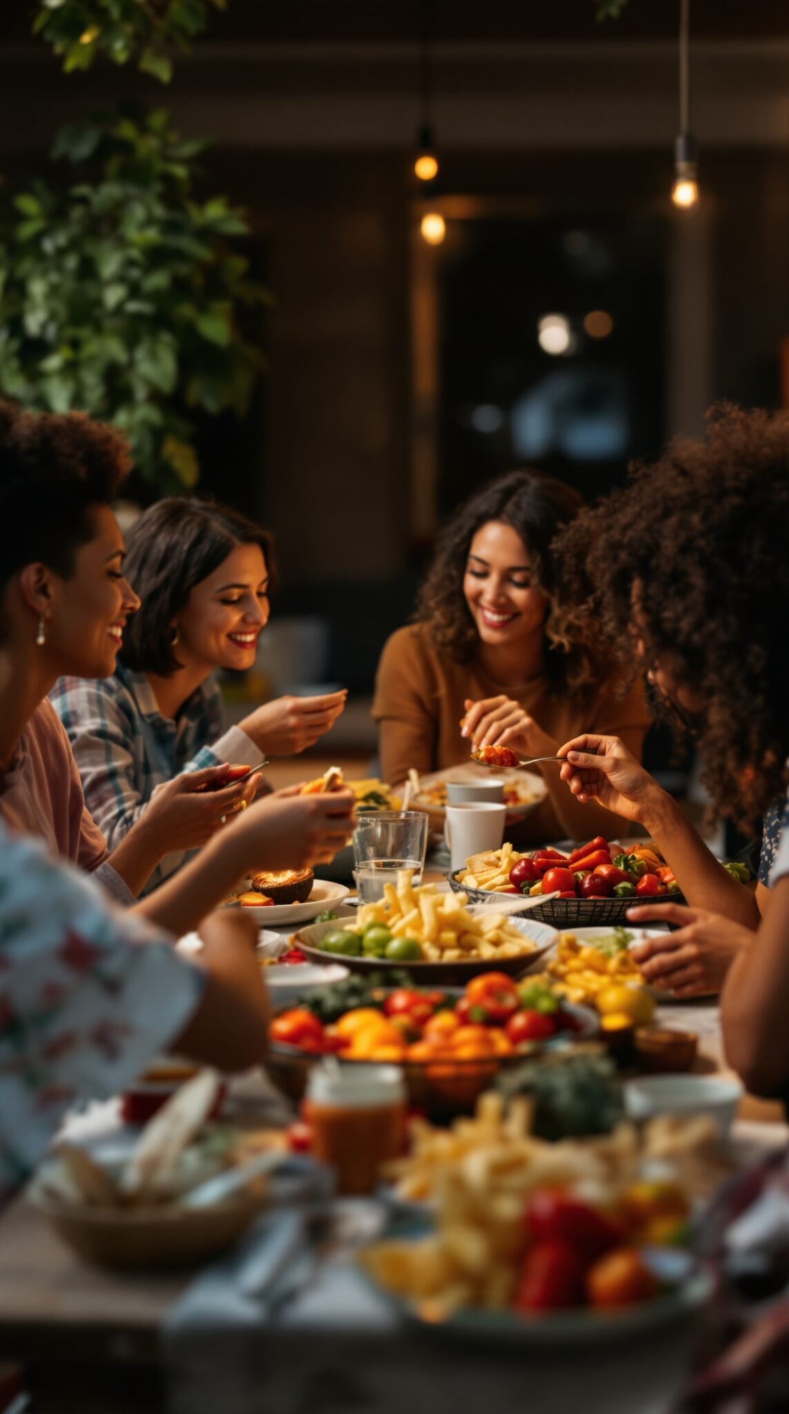 Friends enjoying a meal together, showcasing a supportive community during a weight loss journey.