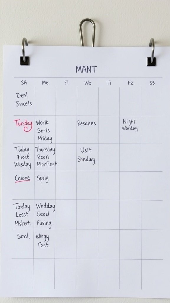 A calendar with planned activities for the month, showing the importance of time management in achieving goals